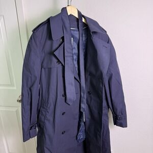 Vintage US Navy All Weather Trench Coat Men 42L Long Blue 8405-01-175-2294 w/Tie